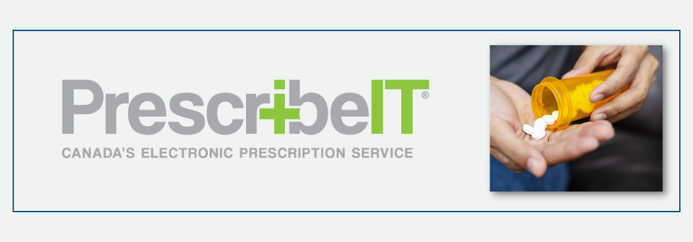 PrescribeIT Logo with image of pills in a hand
