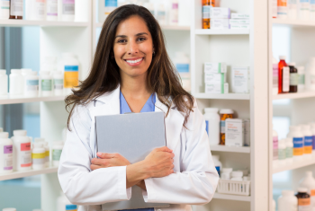 Zoomed in picture of a pharmacist holding a notebook